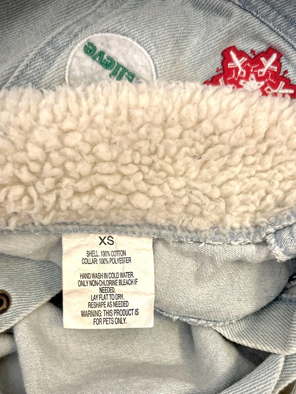 Dog Denim Vest Jacket Sherpa Collar Holiday Pet Apparel Size XS